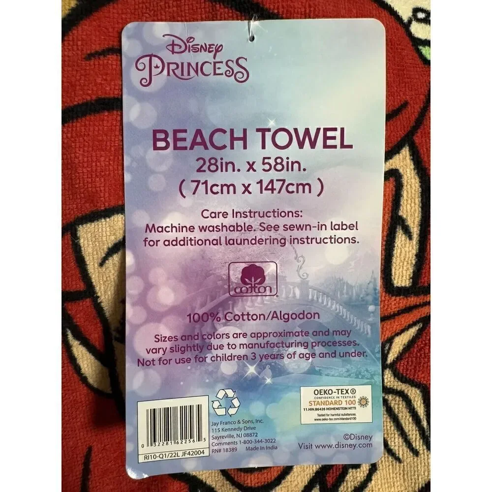 Disney Princess Flowers Beach Towel measures 28 x 58 inches
